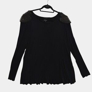 ASOS CURVE Black Long Sleeve‎ Spike Studded Shoulder Top Plus Size 20